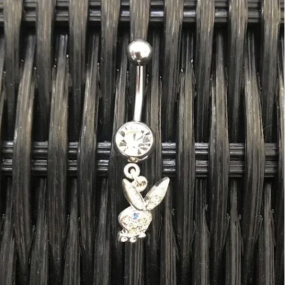 playboy silver crystal belly button navel ring